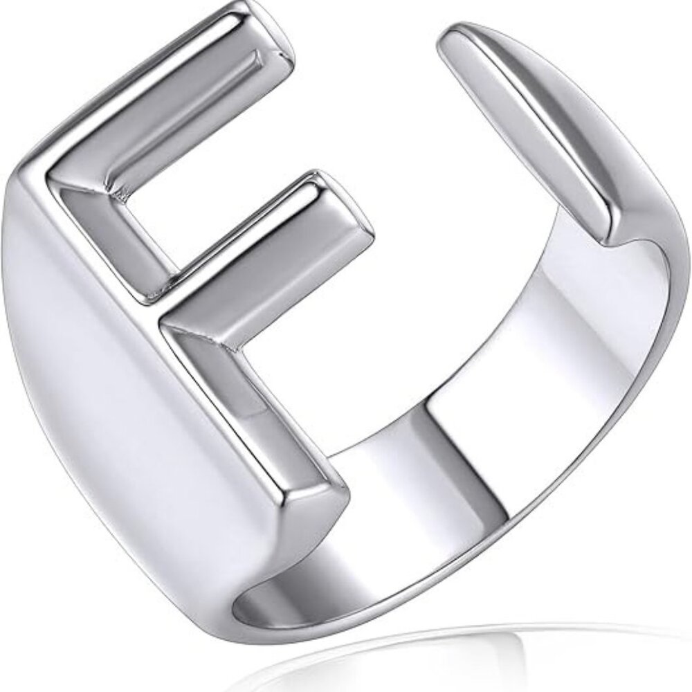 Letter F Initial Silver Rings Adjustable Gold Statement Ring